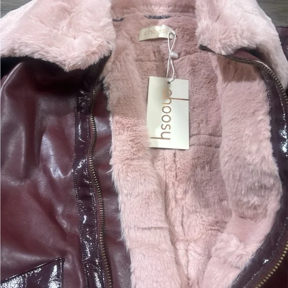 Women's Leather Jacket with Shearling Trim - Picture 8 of 8
